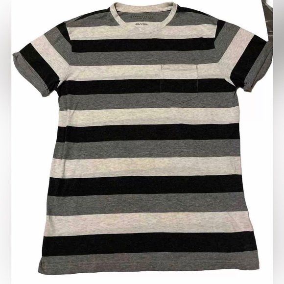 Aeropostale Men’s Medium Short Sleeve Blue White and Black Striped Crew Neck Tee - Picture 1 of 3
